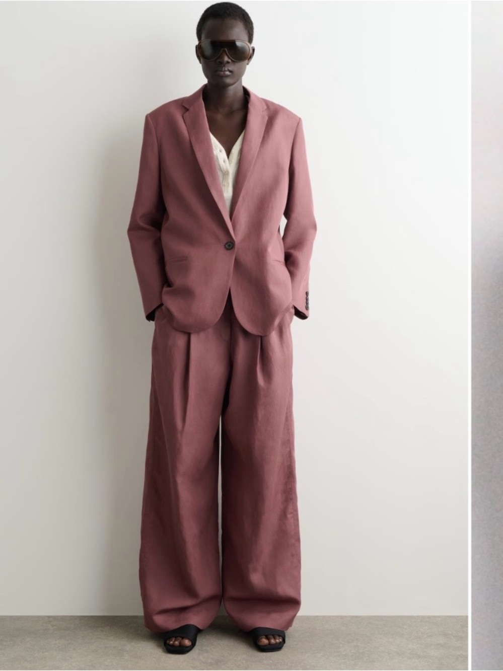 Coord Linen Blend Single Breasted Blazer + Suit Pants Sz 8 Medium Brown Pink